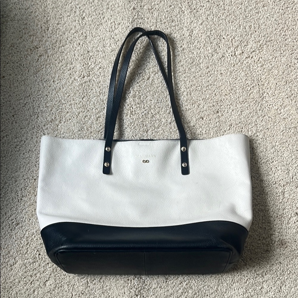 Cole Haan Black and White Tote Bag with Minimalist Design